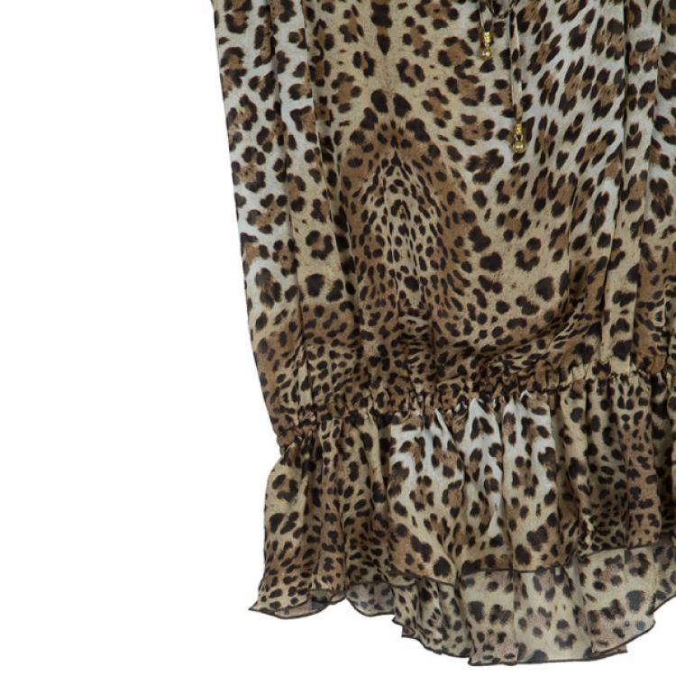 Pre Owned Roberto Cavalli Animal Print Dropwaist Gathered Top M