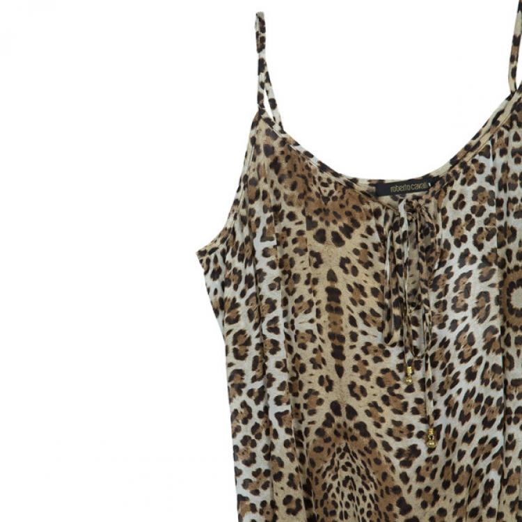 Pre Owned Roberto Cavalli Animal Print Dropwaist Gathered Top M