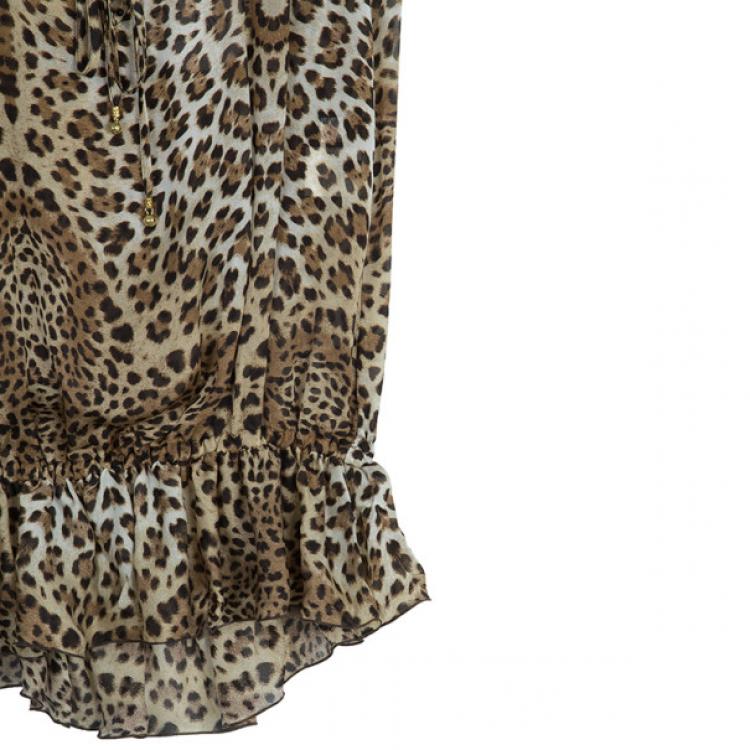Pre Owned Roberto Cavalli Animal Print Dropwaist Gathered Top M