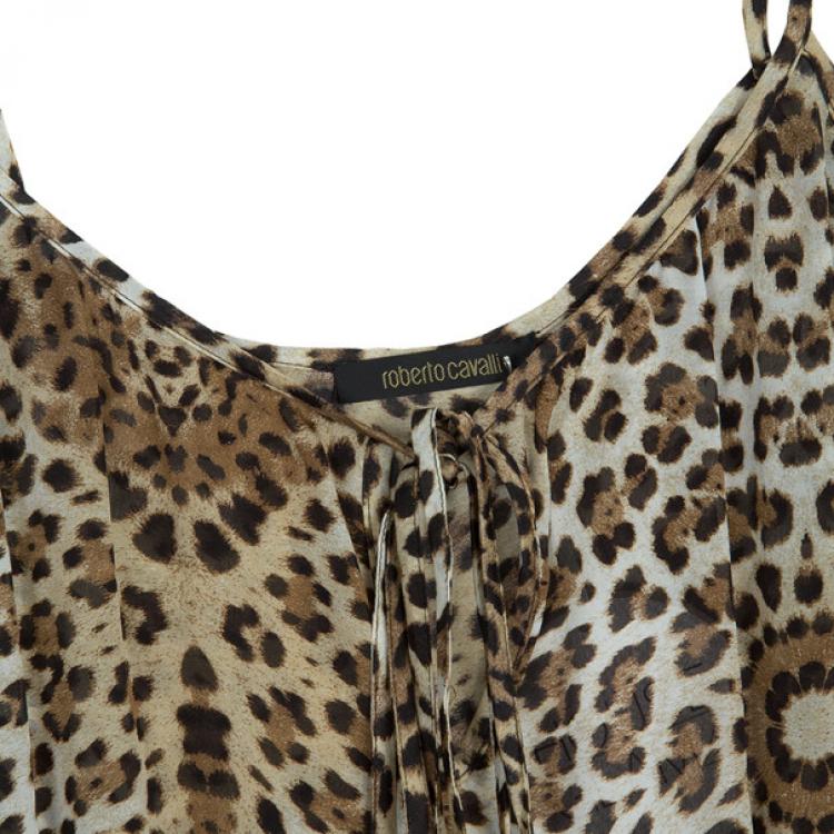 Pre Owned Roberto Cavalli Animal Print Dropwaist Gathered Top M