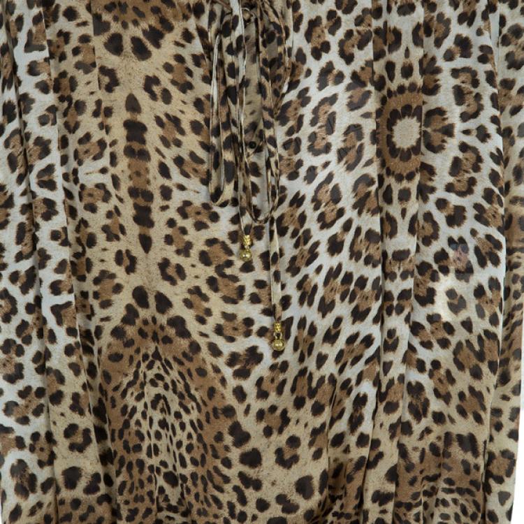 Pre Owned Roberto Cavalli Animal Print Dropwaist Gathered Top M