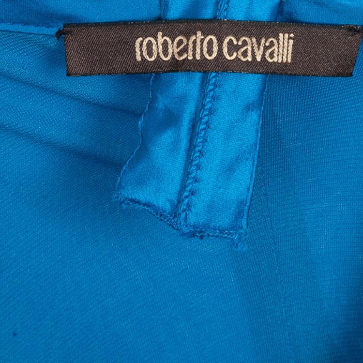 Pre Owned Roberto Cavalli Embellished Strap Teal Maxi Dress S