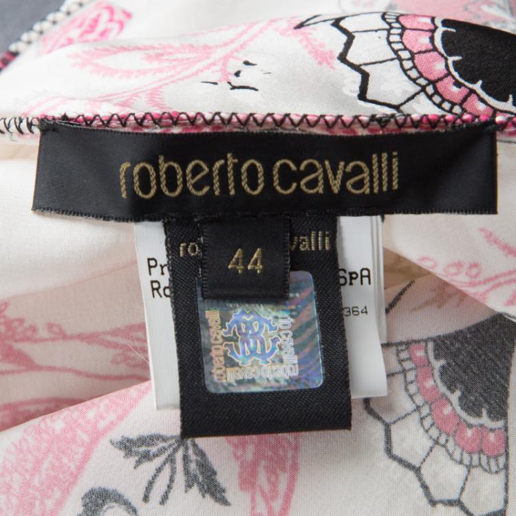 Pre Owned Roberto Cavalli Multicolor Printed Silk Buckle Detail Halter Top M