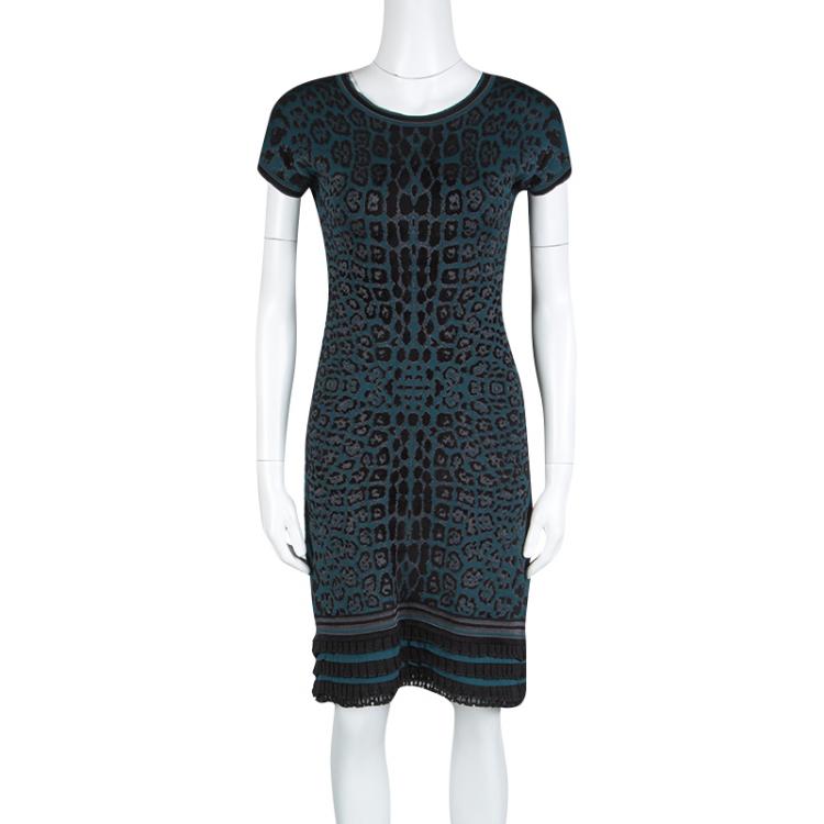 مملوكة مسبقًا Roberto Cavalli Multicolor Animal Pattern Jacquard Ruffle Bottom Dress M