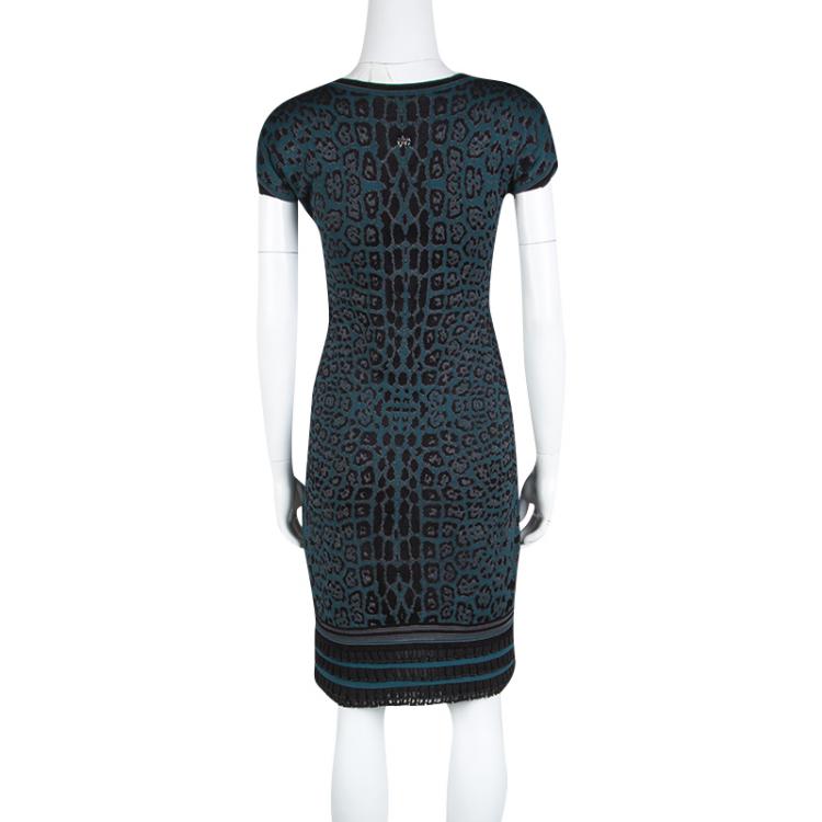 مملوكة مسبقًا Roberto Cavalli Multicolor Animal Pattern Jacquard Ruffle Bottom Dress M