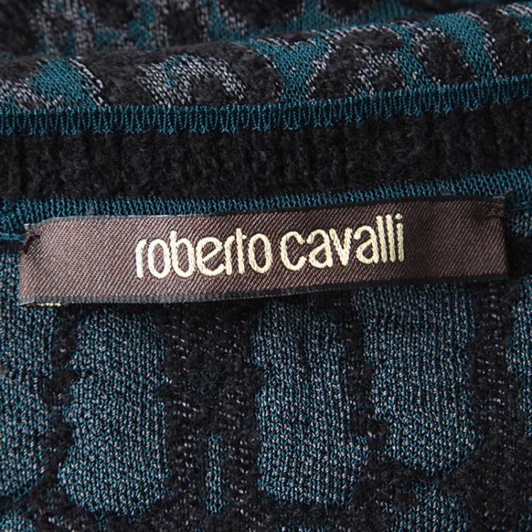 مملوكة مسبقًا Roberto Cavalli Multicolor Animal Pattern Jacquard Ruffle Bottom Dress M