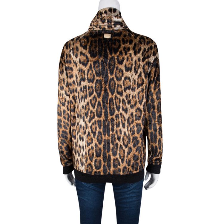 مملوكة مسبقًا Roberto Cavalli Gym Leopard Pattern Zip Front Velvet Jacket S