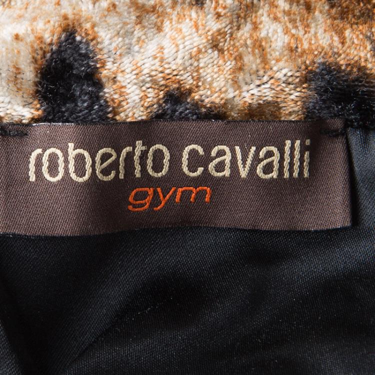 مملوكة مسبقًا Roberto Cavalli Gym Leopard Pattern Zip Front Velvet Jacket S