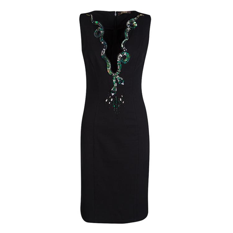 Pre Owned Roberto Cavalli Black Embellished Neck Sleeveless Dress M