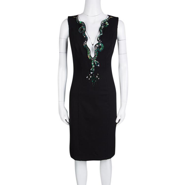 Pre Owned Roberto Cavalli Black Embellished Neck Sleeveless Dress M