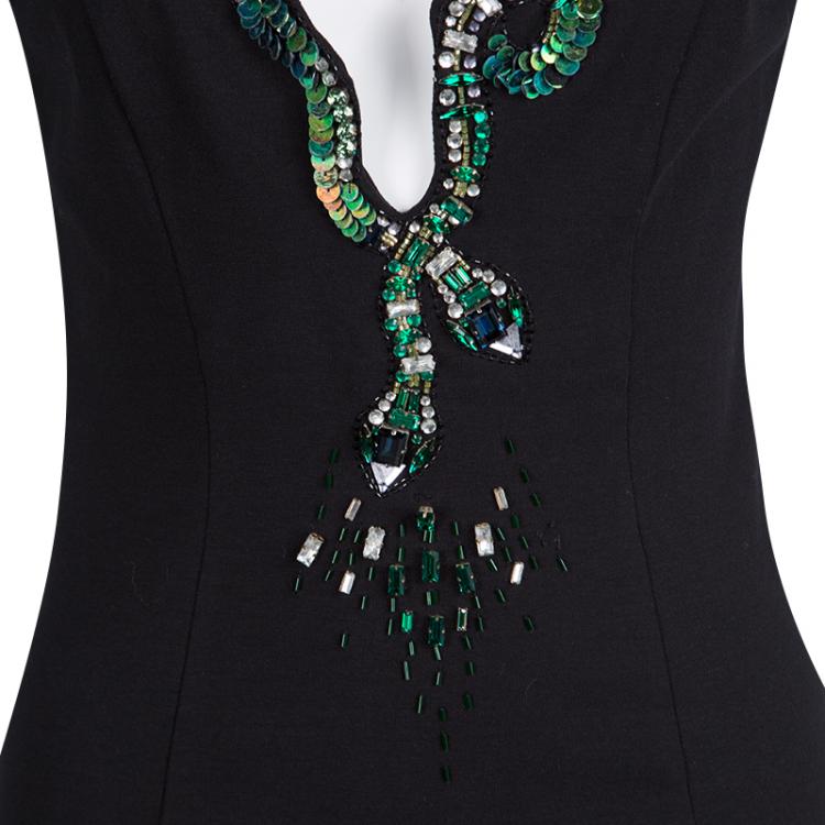 Pre Owned Roberto Cavalli Black Embellished Neck Sleeveless Dress M
