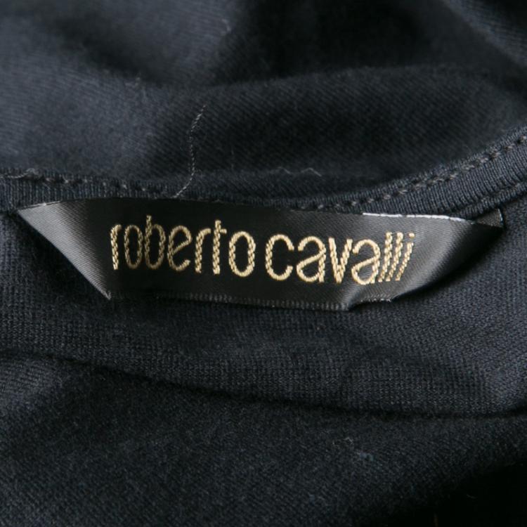Pre Owned Roberto Cavalli Black Jersey Gold Bead Embellished Cap Sleeve Top M