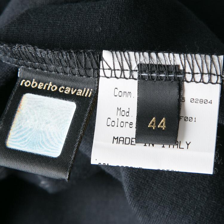 Pre Owned Roberto Cavalli Black Jersey Gold Bead Embellished Cap Sleeve Top M