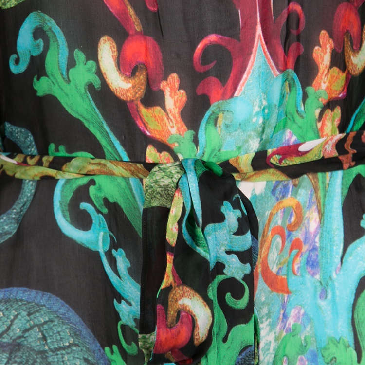 مملوكة مسبقًا Roberto Cavalli Multicolor Printed Silk Embellished Belted Tunic S