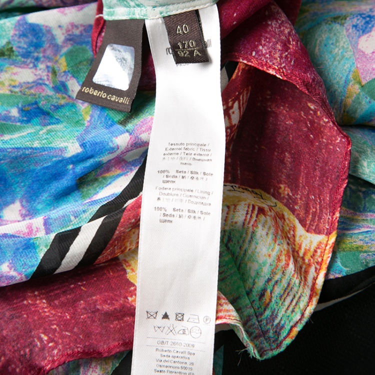 مملوكة مسبقًا Roberto Cavalli Multicolor Printed Silk Embellished Belted Tunic S