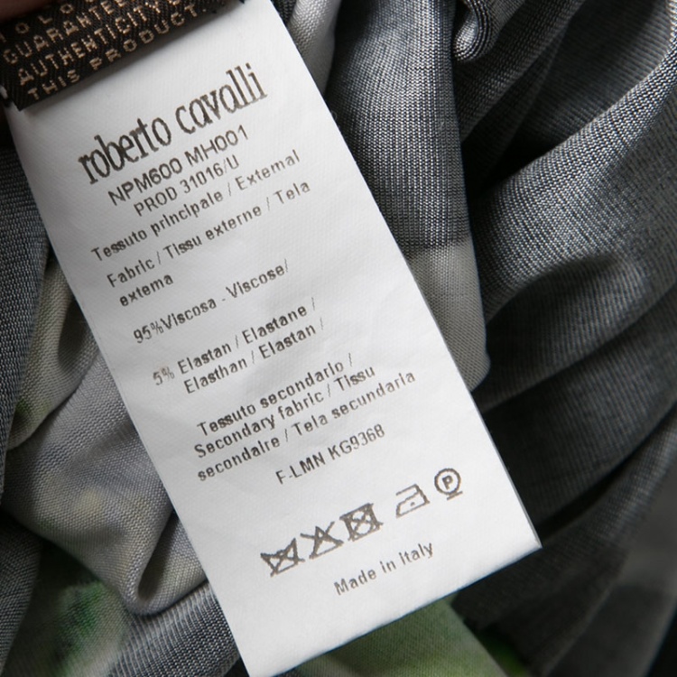 Pre Owned Roberto Cavalli Black Floral Printed Knit Long Sleeve Gathered Maxi Dress M