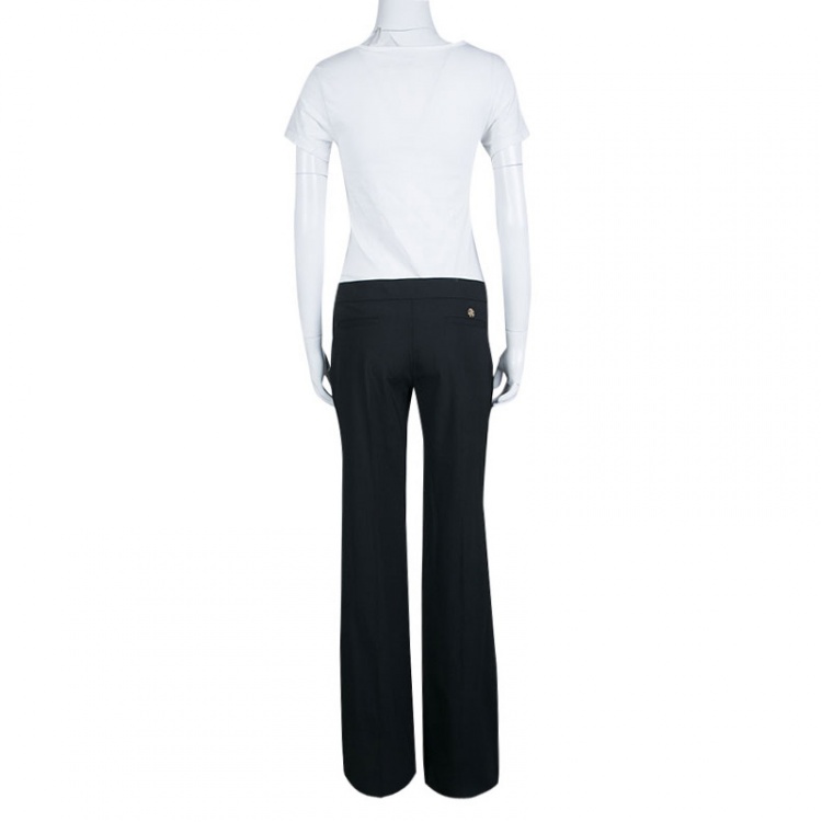 Pre Owned Roberto Cavalli Black Wool Flared Bottom Tailored Pants M