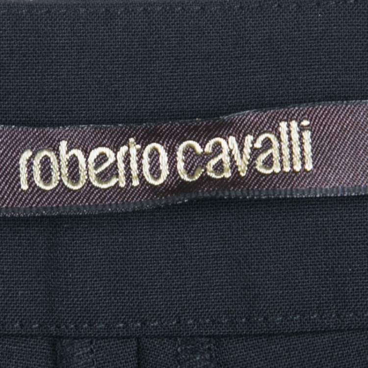 Pre Owned Roberto Cavalli Black Wool Flared Bottom Tailored Pants M