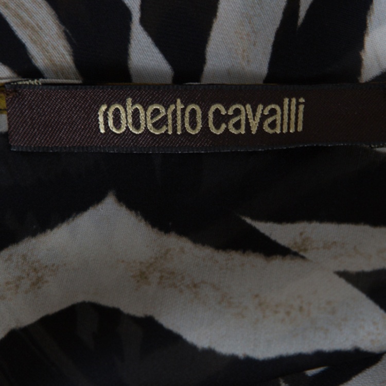 Pre Owned Roberto Cavalli Animal Printed Silk Chiffon Sheer Kaftan Maxi Dress M