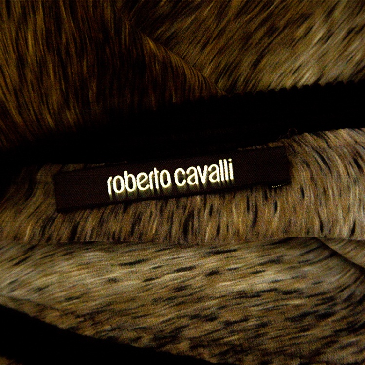 Pre Owned Roberto Cavalli Brown Fur Print Tie Detail Long Sleeve Tunic L