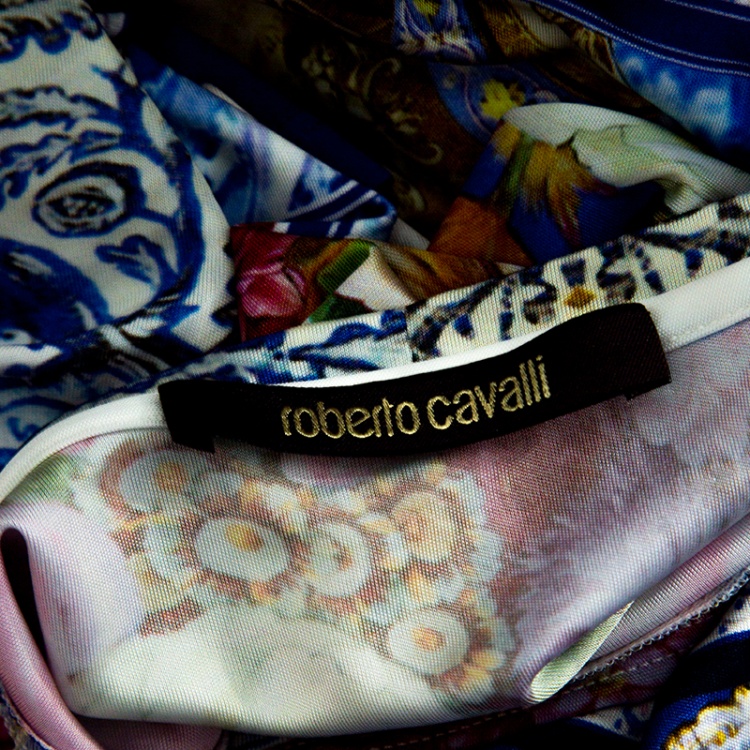 Pre Owned Roberto Cavalli Multicolor Printed Knit Short Sleeve Dress M