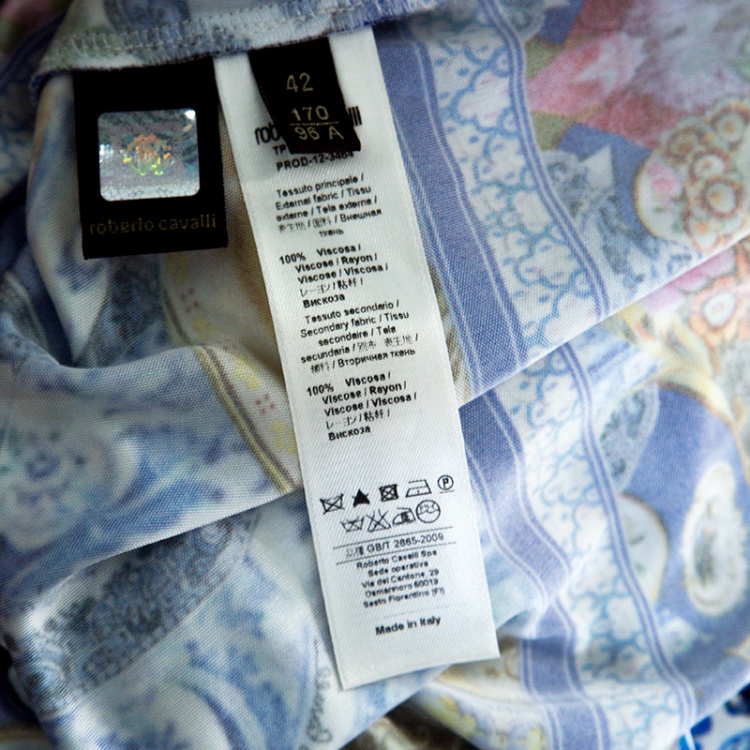 Pre Owned Roberto Cavalli Multicolor Printed Knit Short Sleeve Dress M