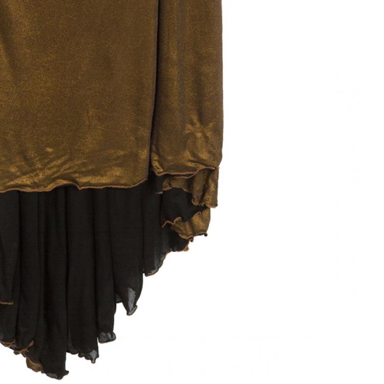 Pre Owned Roberto Cavalli Bronze Metallic Evening Dress M