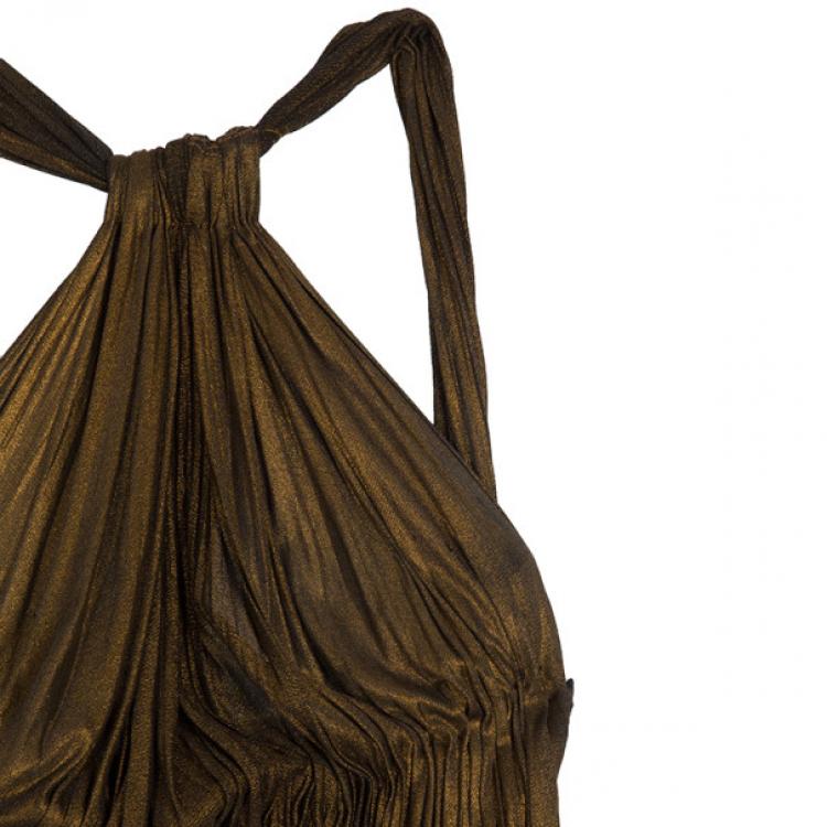 Pre Owned Roberto Cavalli Bronze Metallic Evening Dress M