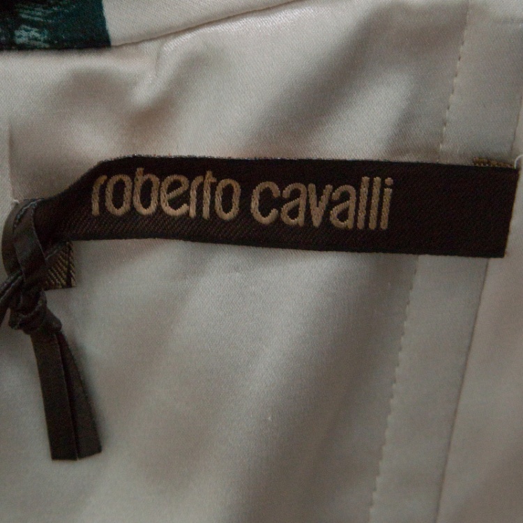 Pre Owned Roberto Cavalli Off White Python and Cherry Printed Silk Back Tie Detail Dress M