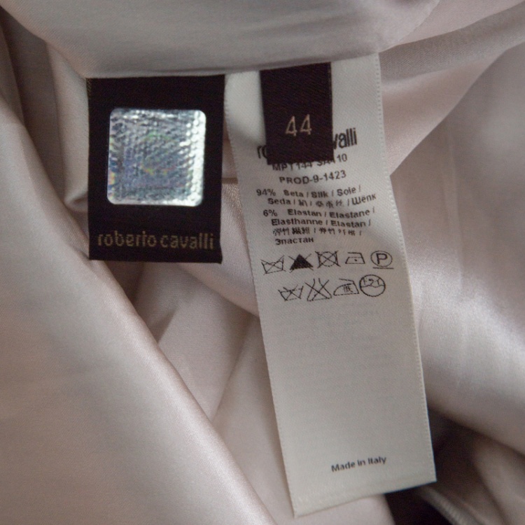 Pre Owned Roberto Cavalli Off White Python and Cherry Printed Silk Back Tie Detail Dress M