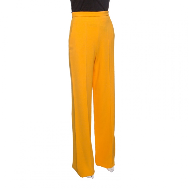 Pre Owned Roberto Cavalli Marigold Yellow High Waist Wide Leg Trousers S