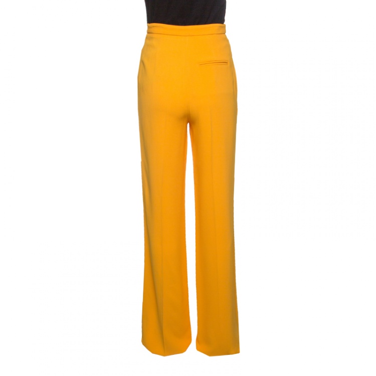Pre Owned Roberto Cavalli Marigold Yellow High Waist Wide Leg Trousers S