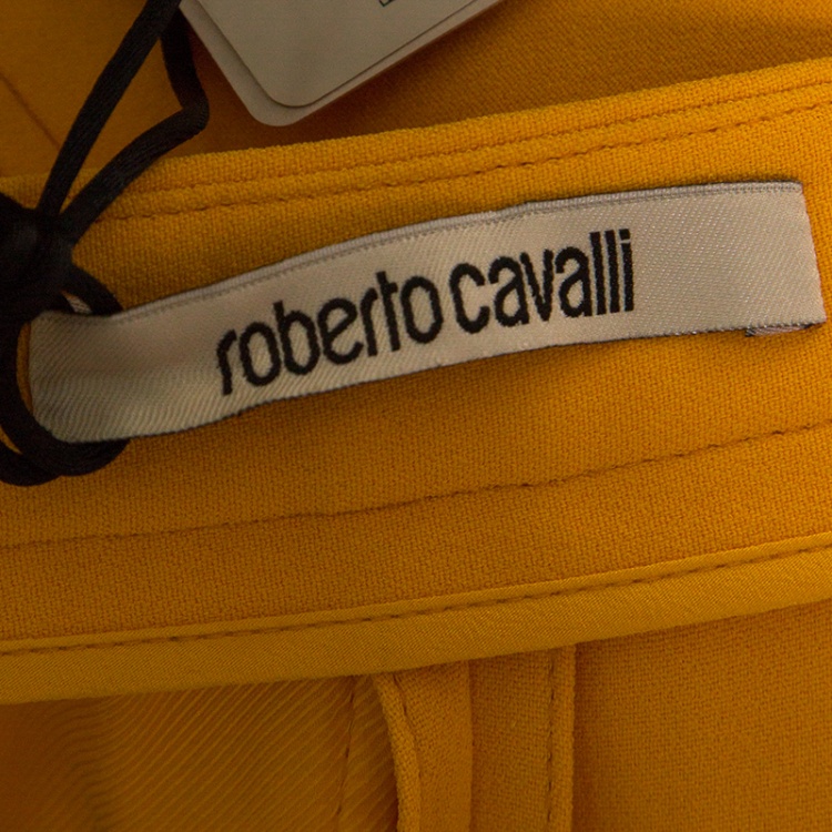Pre Owned Roberto Cavalli Marigold Yellow High Waist Wide Leg Trousers S