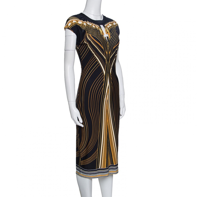 Pre Owned Roberto Cavalli Black Printed Sleeveless Fitted Dress M
