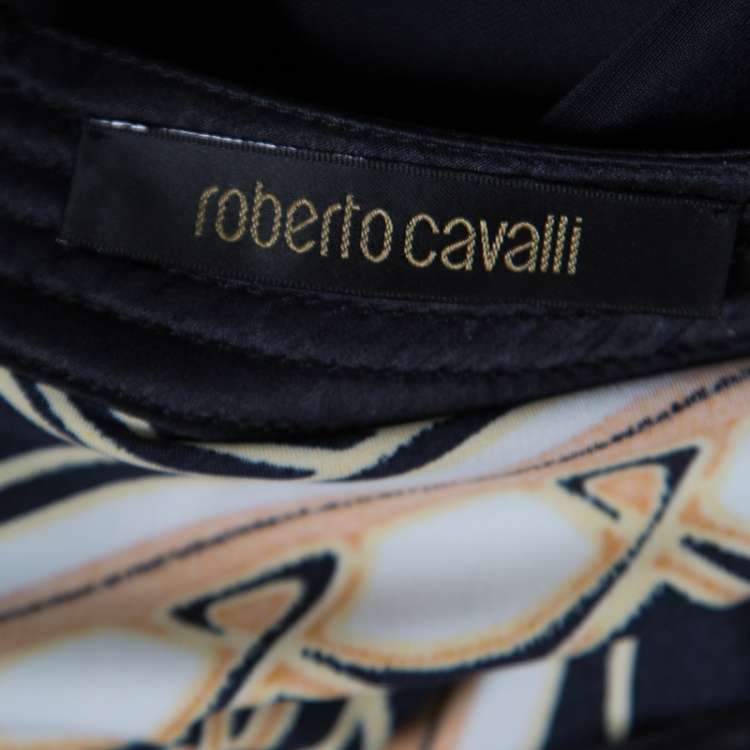 Pre Owned Roberto Cavalli Black Printed Sleeveless Fitted Dress M