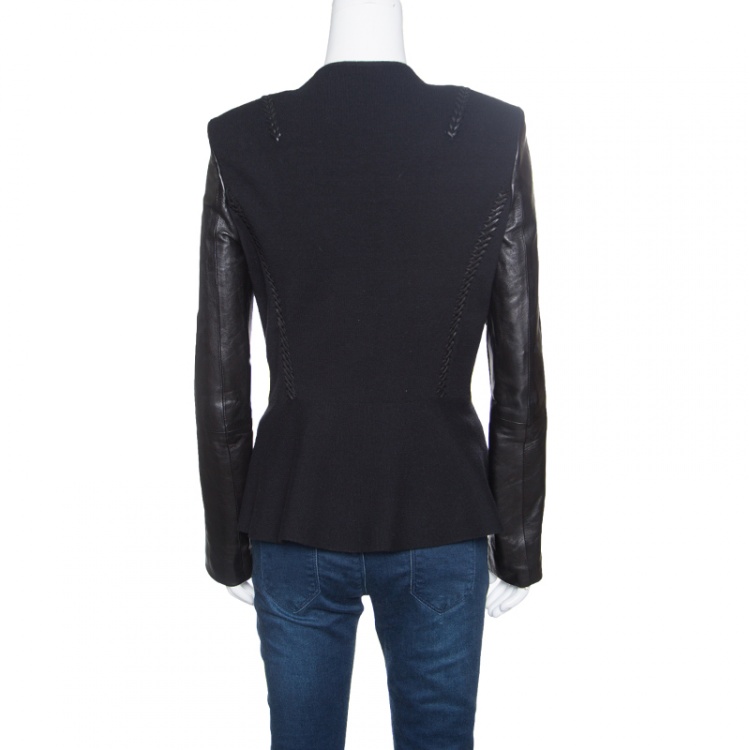 Pre Owned Roberto Cavalli Black Leather Sleeve Detail Wool and Cashmere Jacket S