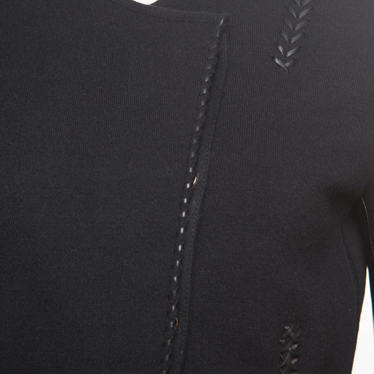 Pre Owned Roberto Cavalli Black Leather Sleeve Detail Wool and Cashmere Jacket S