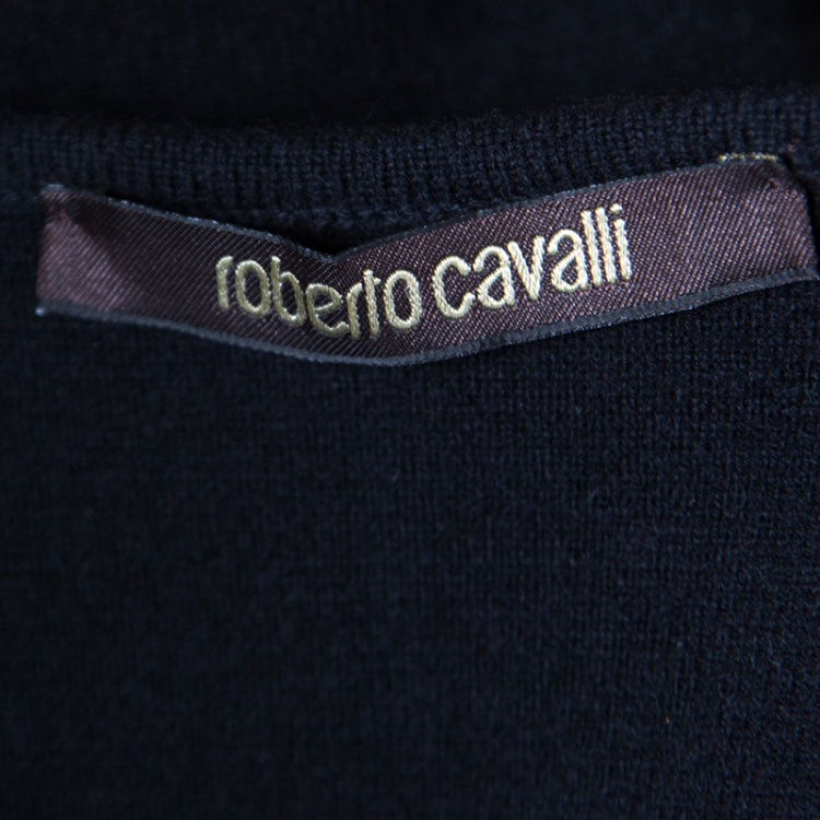 Pre Owned Roberto Cavalli Black Leather Sleeve Detail Wool and Cashmere Jacket S