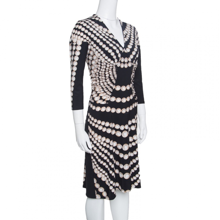 مملوكة مسبقًا Roberto Cavalli Black Pearl Printed Ruched Midi Dress M