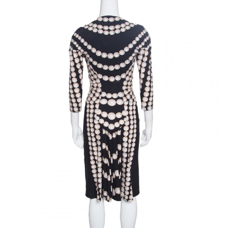 مملوكة مسبقًا Roberto Cavalli Black Pearl Printed Ruched Midi Dress M