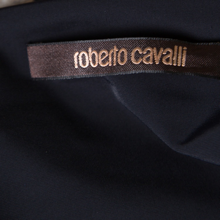 مملوكة مسبقًا Roberto Cavalli Black Pearl Printed Ruched Midi Dress M
