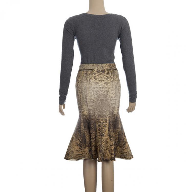 Pre Owned Roberto Cavalli Denim Printed Skirt XS