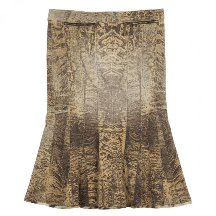 Pre Owned Roberto Cavalli Denim Printed Skirt XS