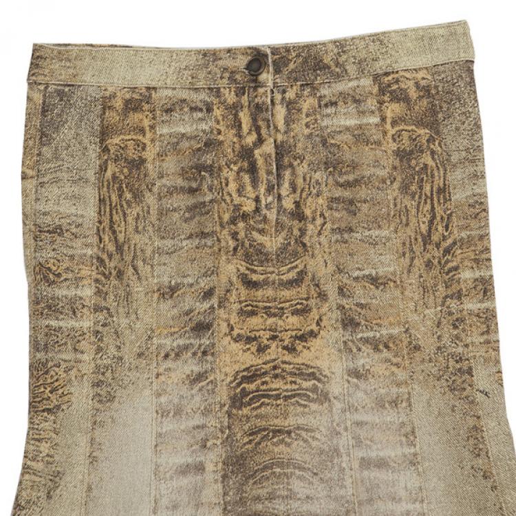 Pre Owned Roberto Cavalli Denim Printed Skirt XS