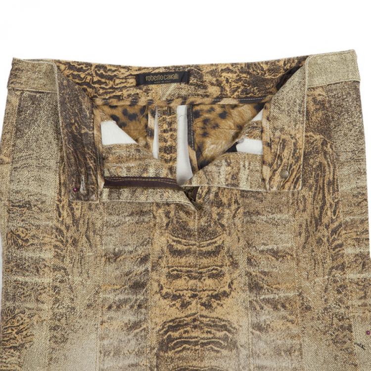 Pre Owned Roberto Cavalli Denim Printed Skirt XS