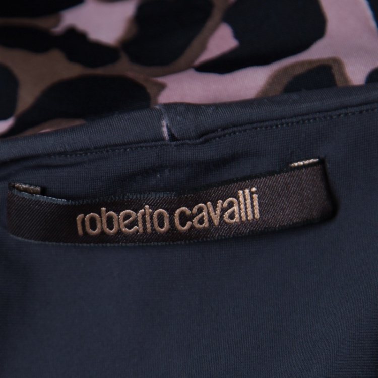 مملوكة مسبقًا Roberto Cavalli Grey and Pink Ruched Animal Print Dress S