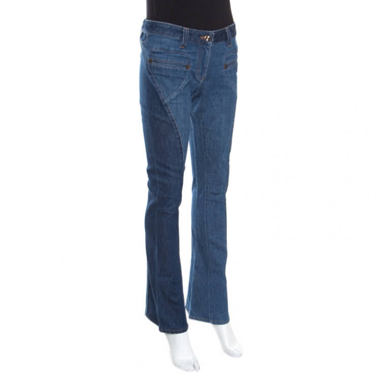 Pre Owned Roberto Cavalli Indigo Colorblock Paneled Denim Boot Cut Jeans M