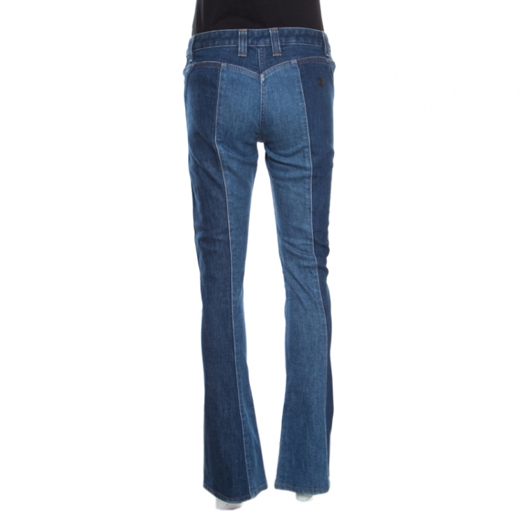 Pre Owned Roberto Cavalli Indigo Colorblock Paneled Denim Boot Cut Jeans M