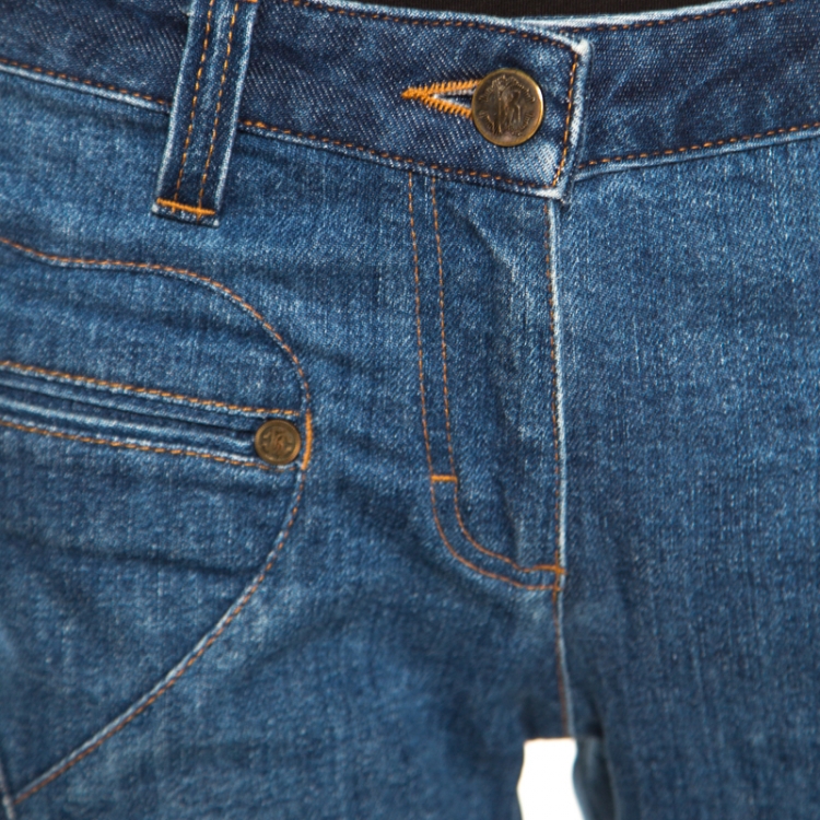 Pre Owned Roberto Cavalli Indigo Colorblock Paneled Denim Boot Cut Jeans M