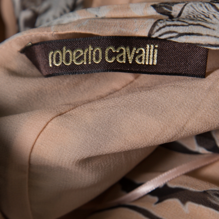 مملوكة مسبقًا Roberto Cavalli Blush Pink Floral Printed Silk Cross Back Belted Maxi Dress M